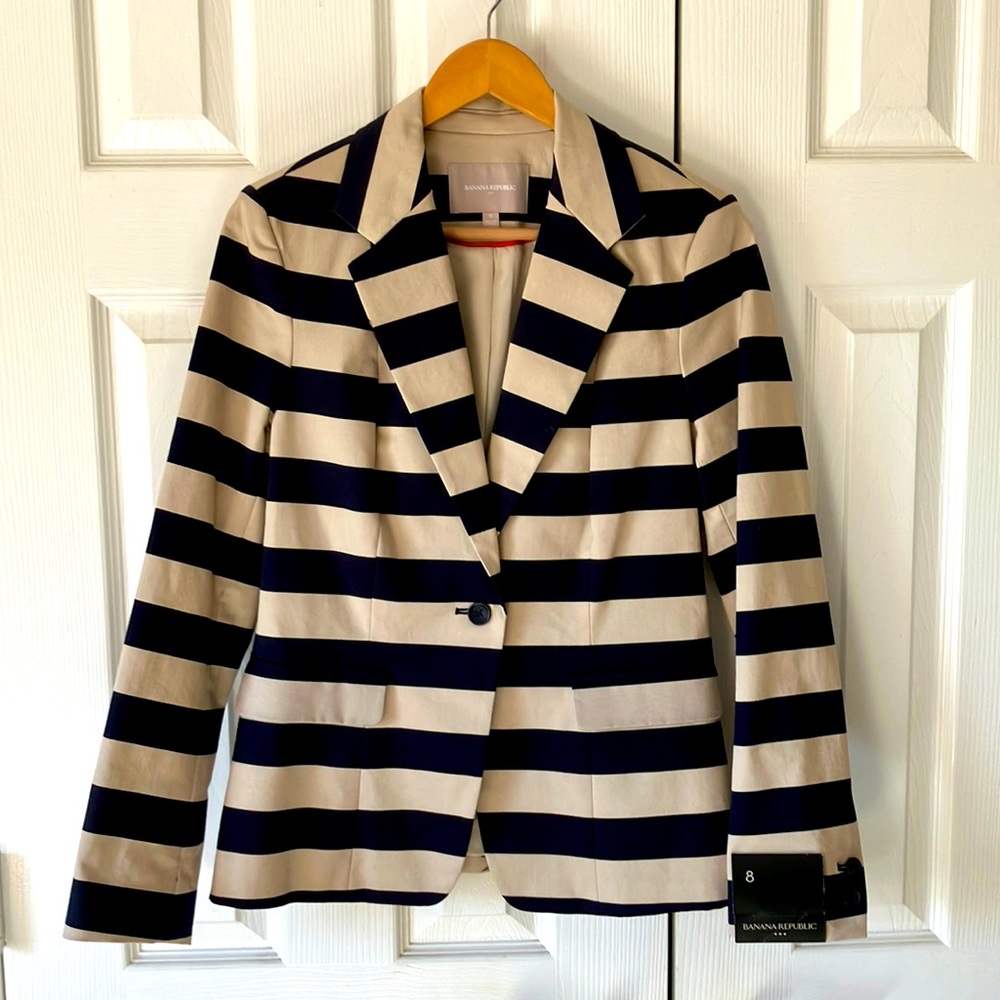 Banana Republic Navy and Tan Blazer NWT Sz 8